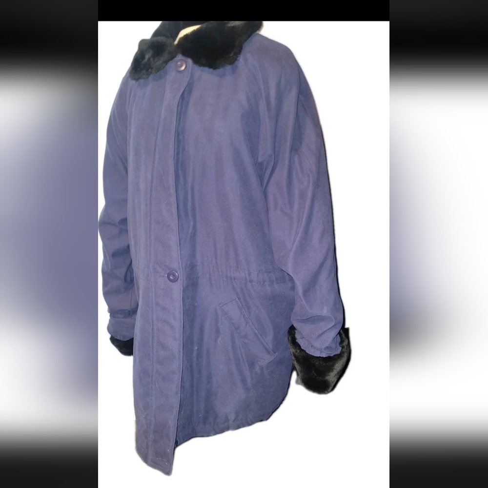 Modern Essentials Woman Blue Faux Fur Trim Winter Coat Jacket Plus Size 2X